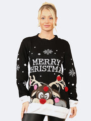 Women's Knitted Xmas Merry Christmas Pom Pom Christmas Jumper