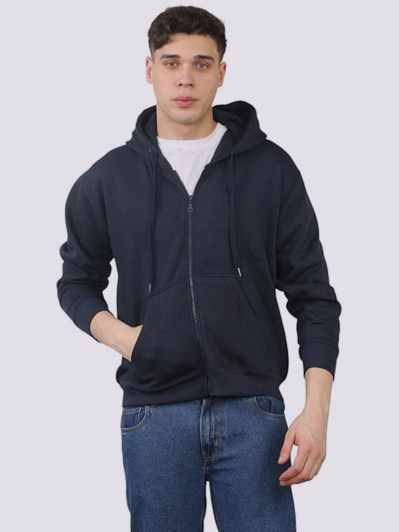Mens Fleece Zip Up Hoody Jacket Long Sleeve Sweatshirt Hooded Top Mens Plain Winter Wear Zipper Hoodie