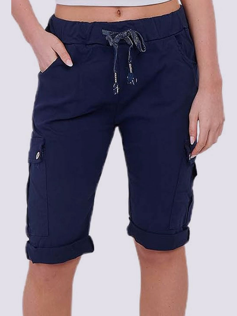 Womens Italian Magic Cargo Shorts Ladies Summer Casual Drawstring