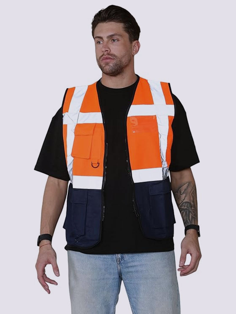 Hi Vis Viz Work Utility Sleeveless Executive Zip Vest High Visibility Reflective Safety Security Workwear Double Tape Lightweight Waistcoat Jacket Top