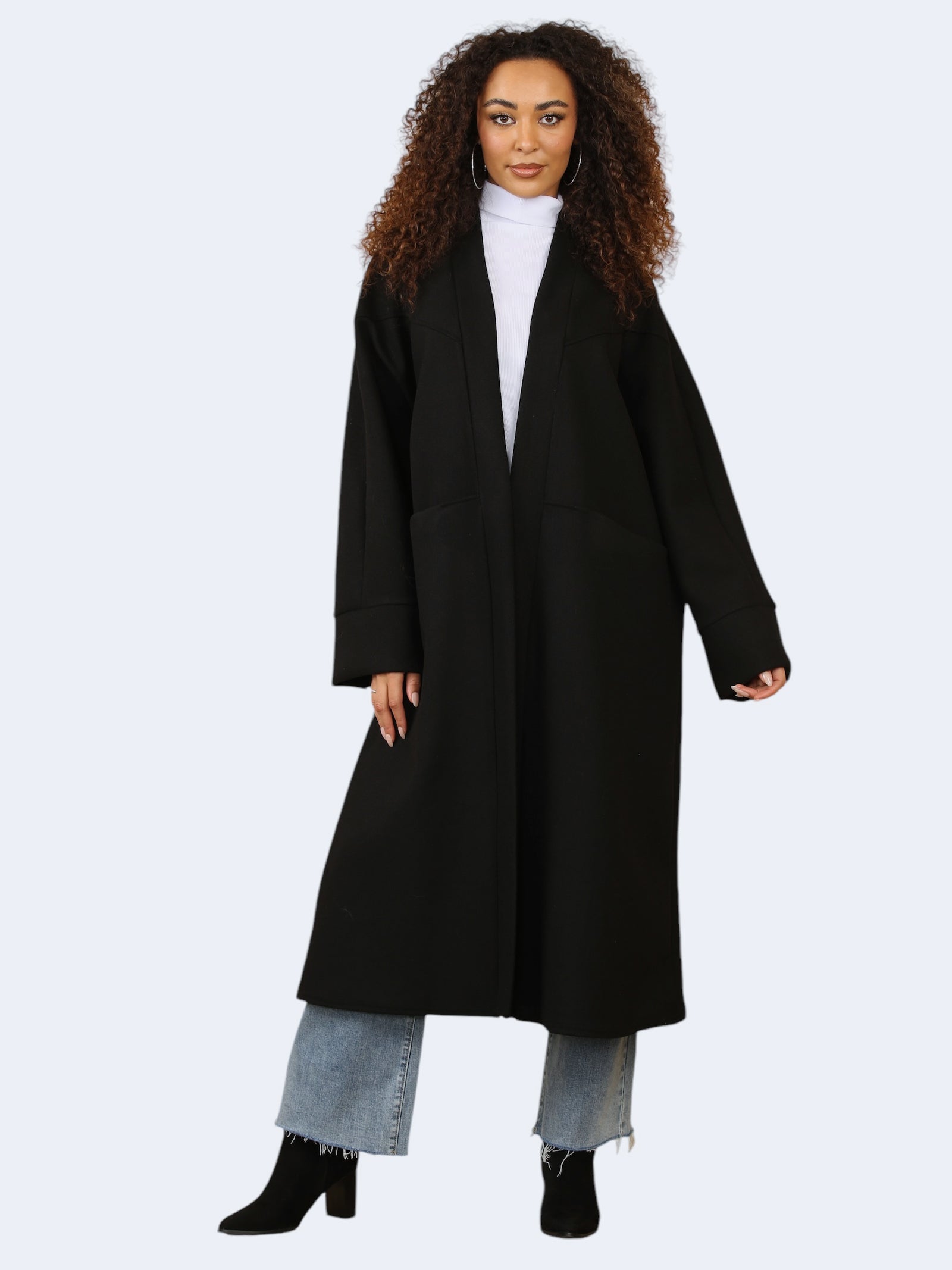 Women's Oversized Longline Front Open Coat With Pocket