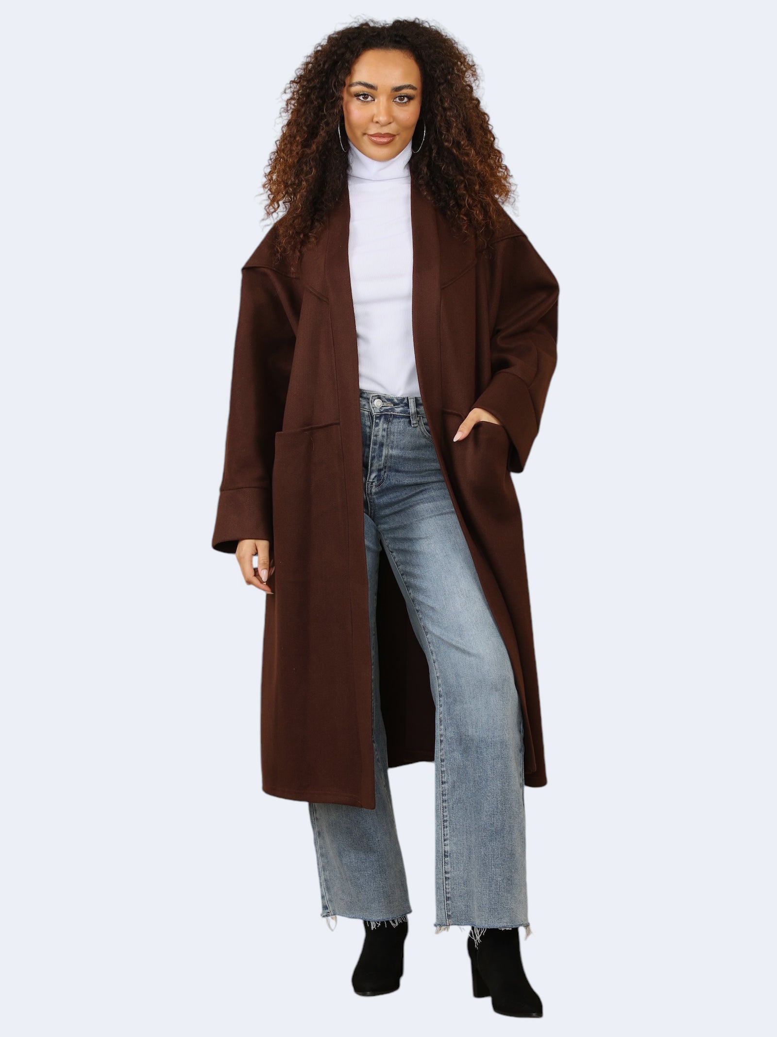 Women's Oversized Longline Front Open Coat With Pocket