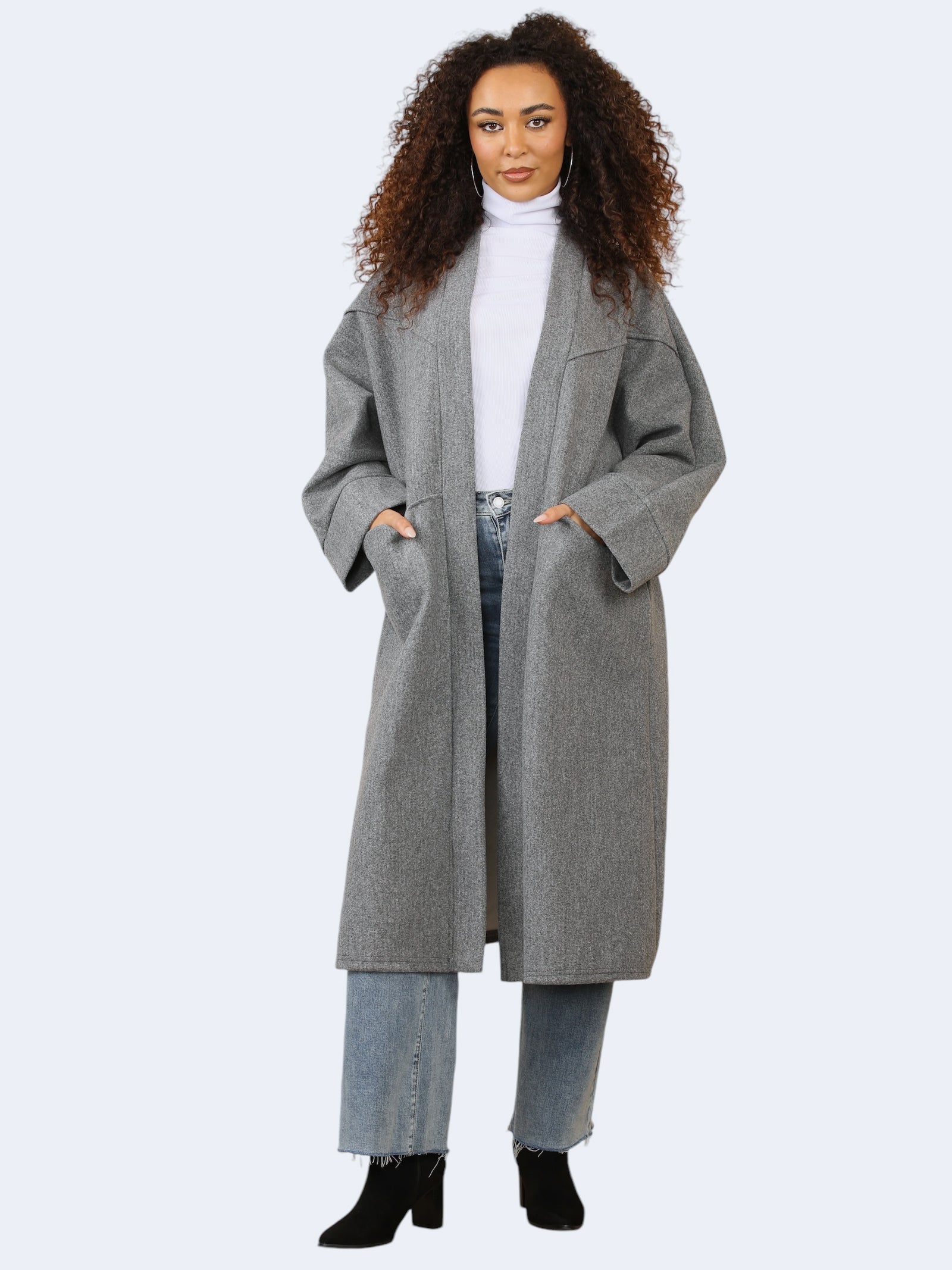 Women's Oversized Longline Front Open Coat With Pocket