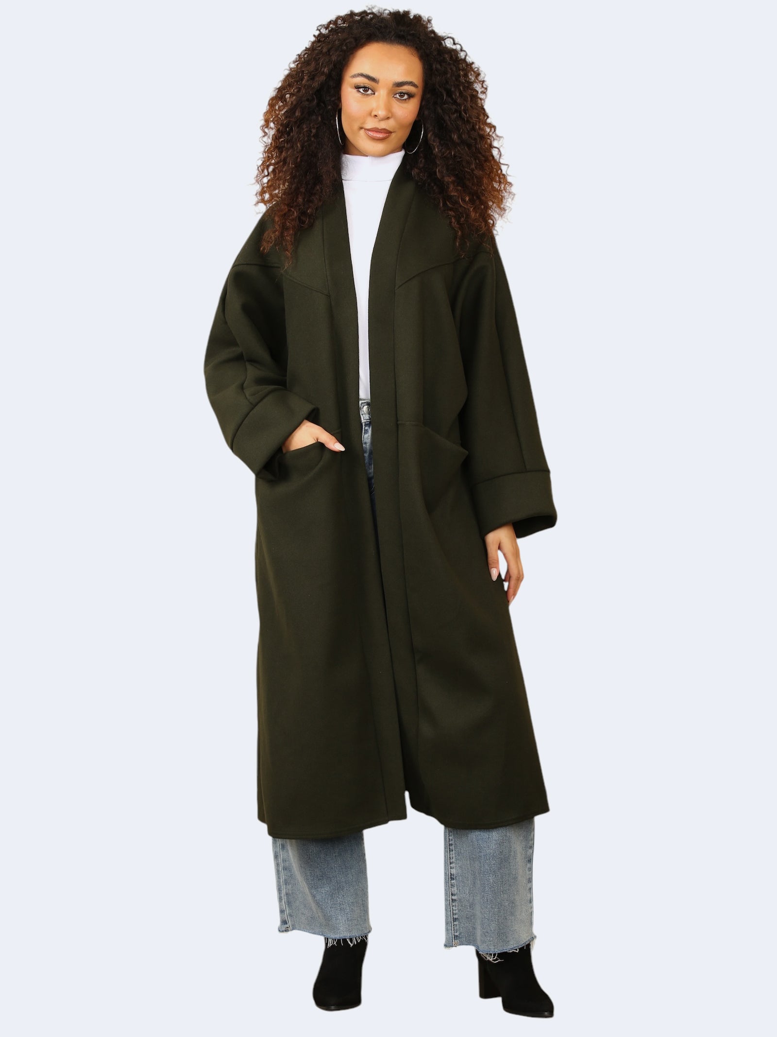 Women's Oversized Longline Front Open Coat With Pocket