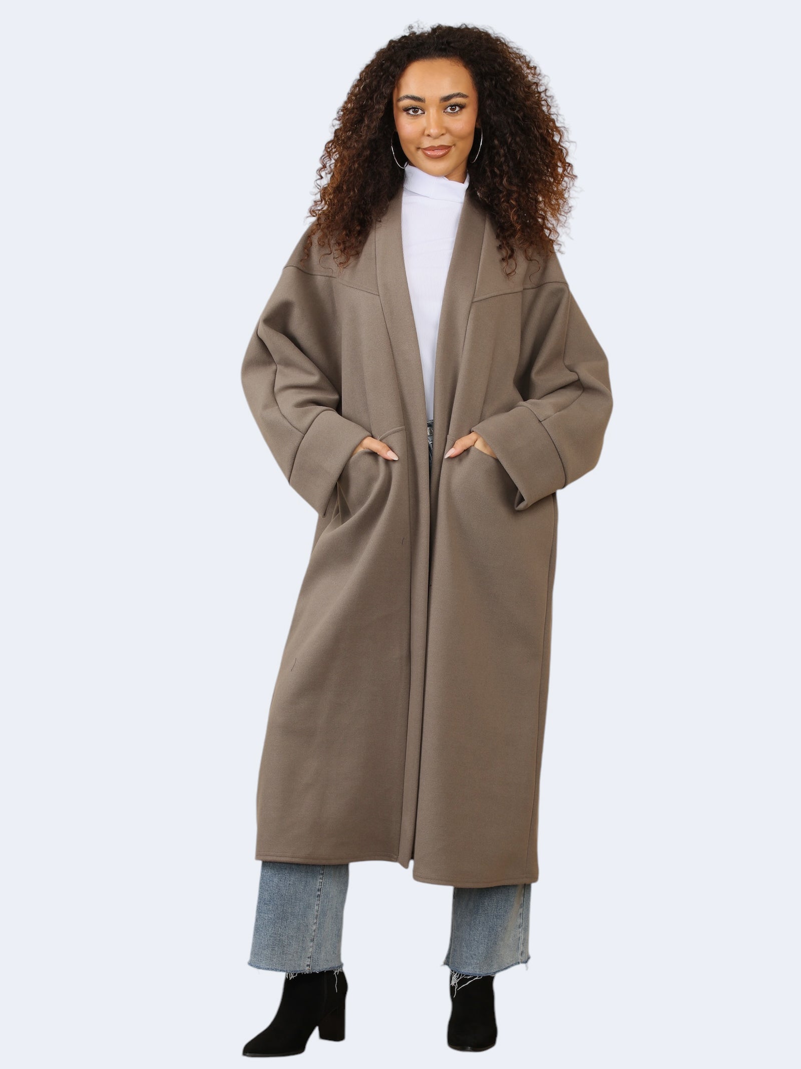 Women's Oversized Longline Front Open Coat With Pocket