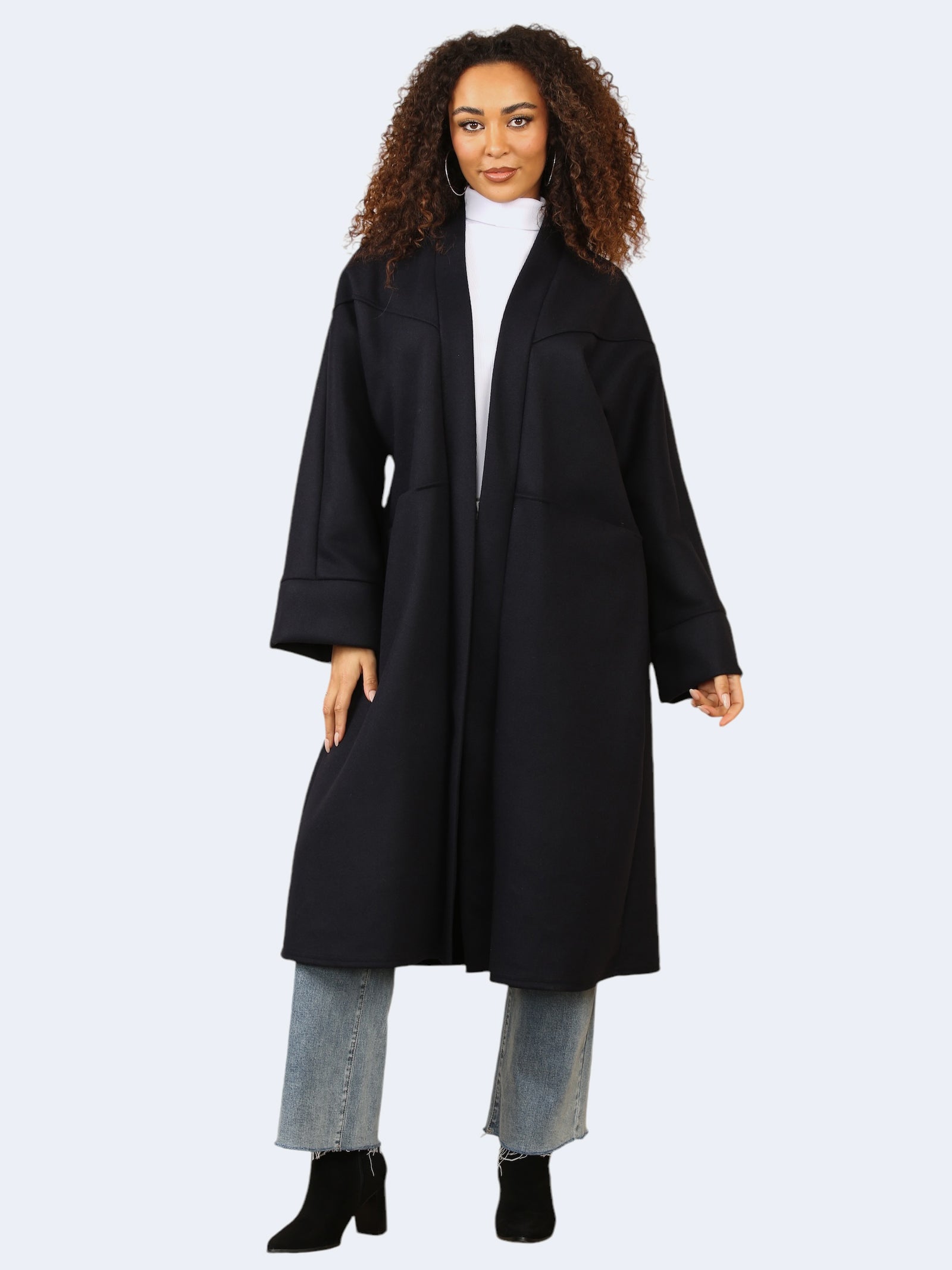 Women's Oversized Longline Front Open Coat With Pocket