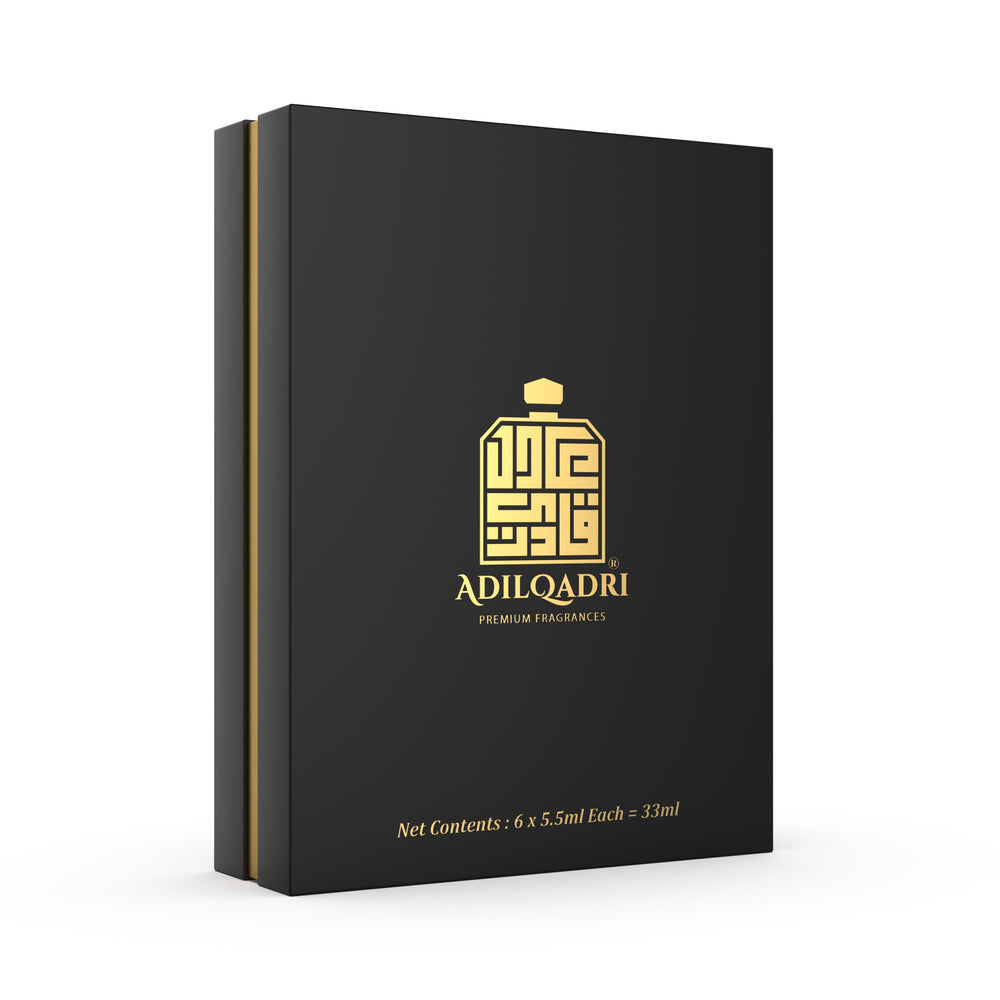 Luxury Attar Perfume Gift Set: 6 unique 5.5ml bottles, elegant packaging. Image 4 of 5.