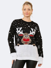 Women's Knitted Xmas Reindeer Rudolph Christmas Jumper