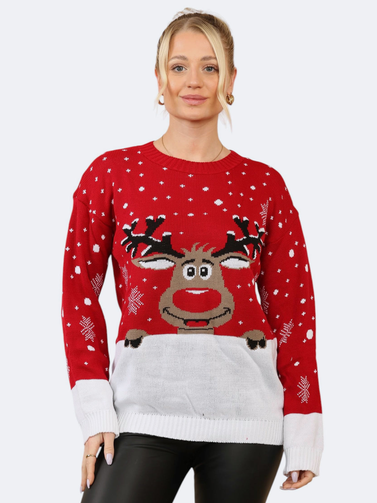 Women's Knitted Xmas Reindeer Rudolph Christmas Jumper