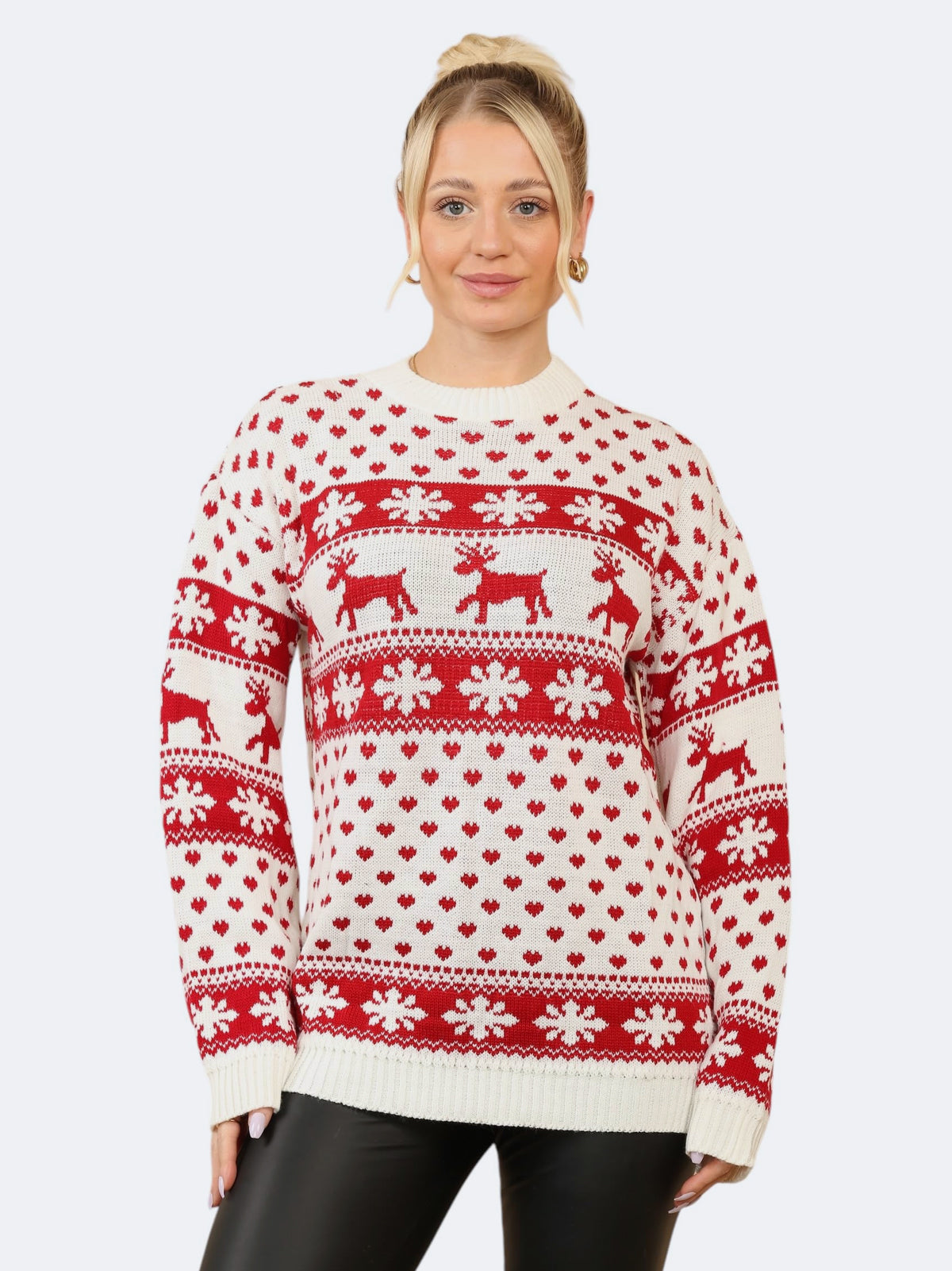 Women's Knitted Xmas Reindeer Snowflake Christmas Jumper