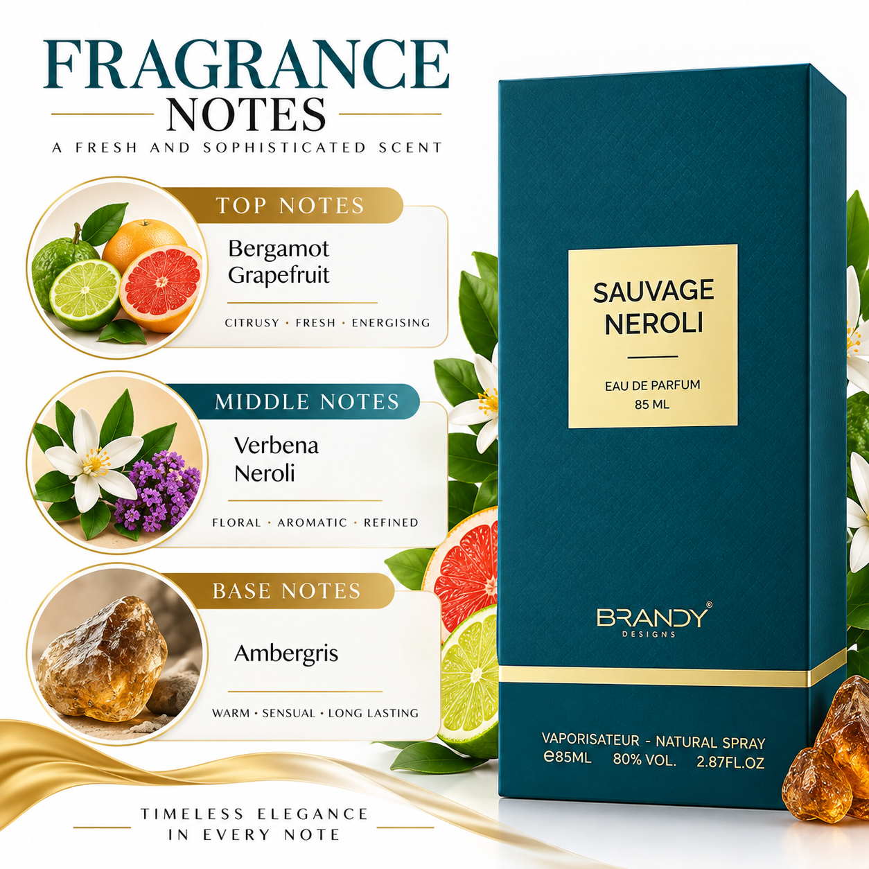 Sauvage Neroli EDP 85ml for men, bottle close-up, image 3 of 3.