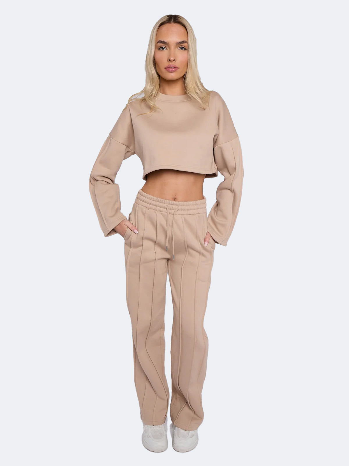 Women Seam Detail Oversized Crop Top & Joggers Fleece Co-ord Set