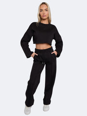 Women Seam Detail Oversized Crop Top & Joggers Fleece Co-ord Set