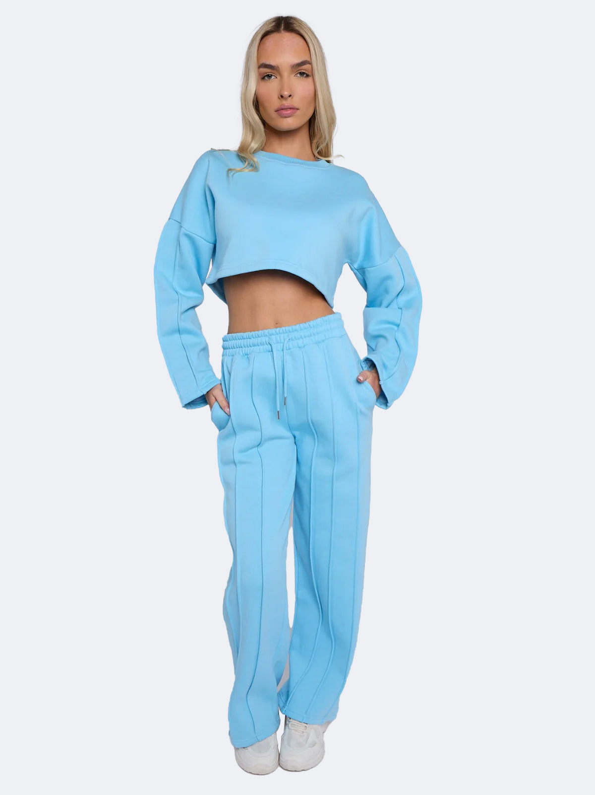 Women Seam Detail Oversized Crop Top & Joggers Fleece Co-ord Set