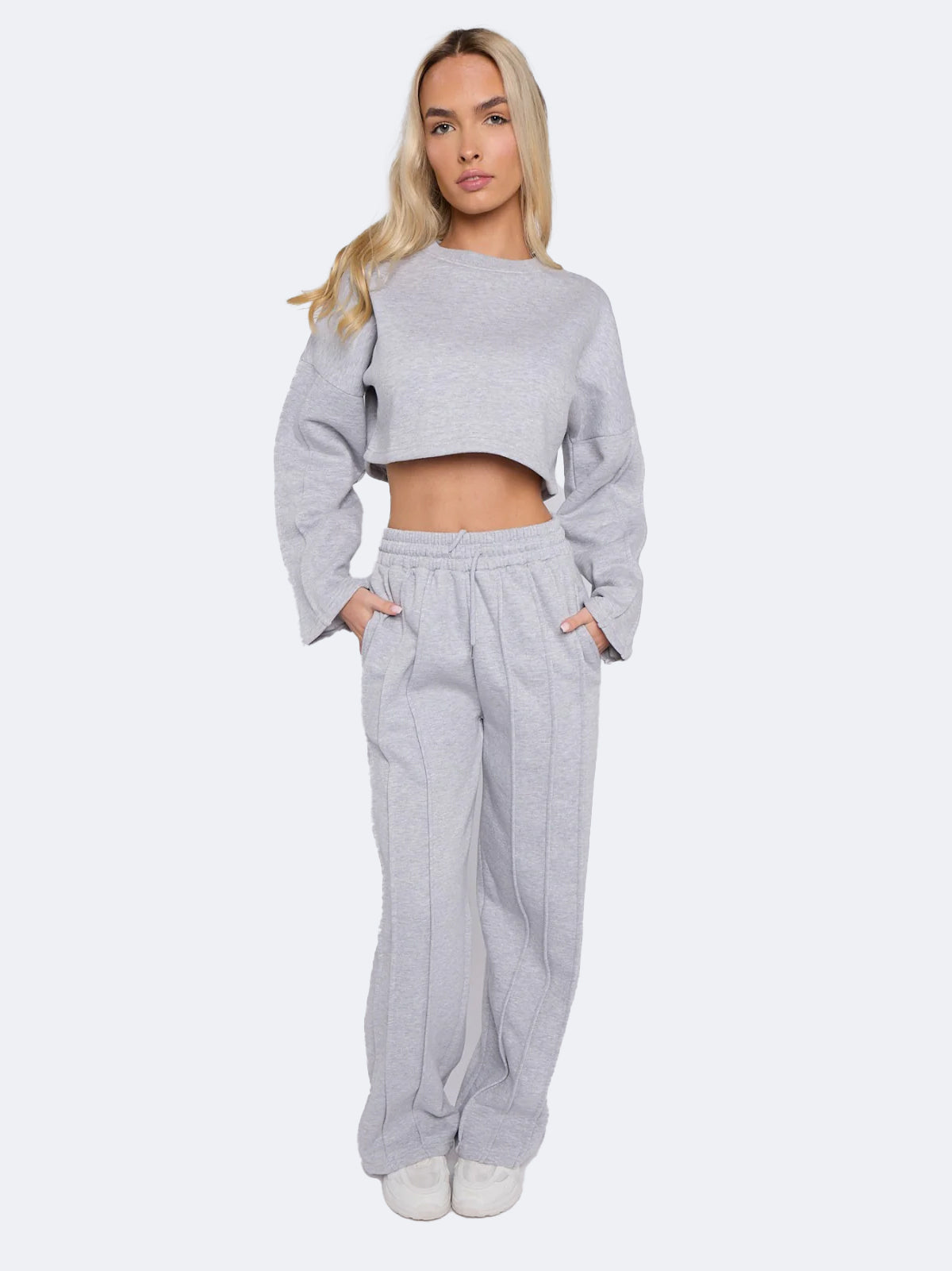 Women Seam Detail Oversized Crop Top & Joggers Fleece Co-ord Set