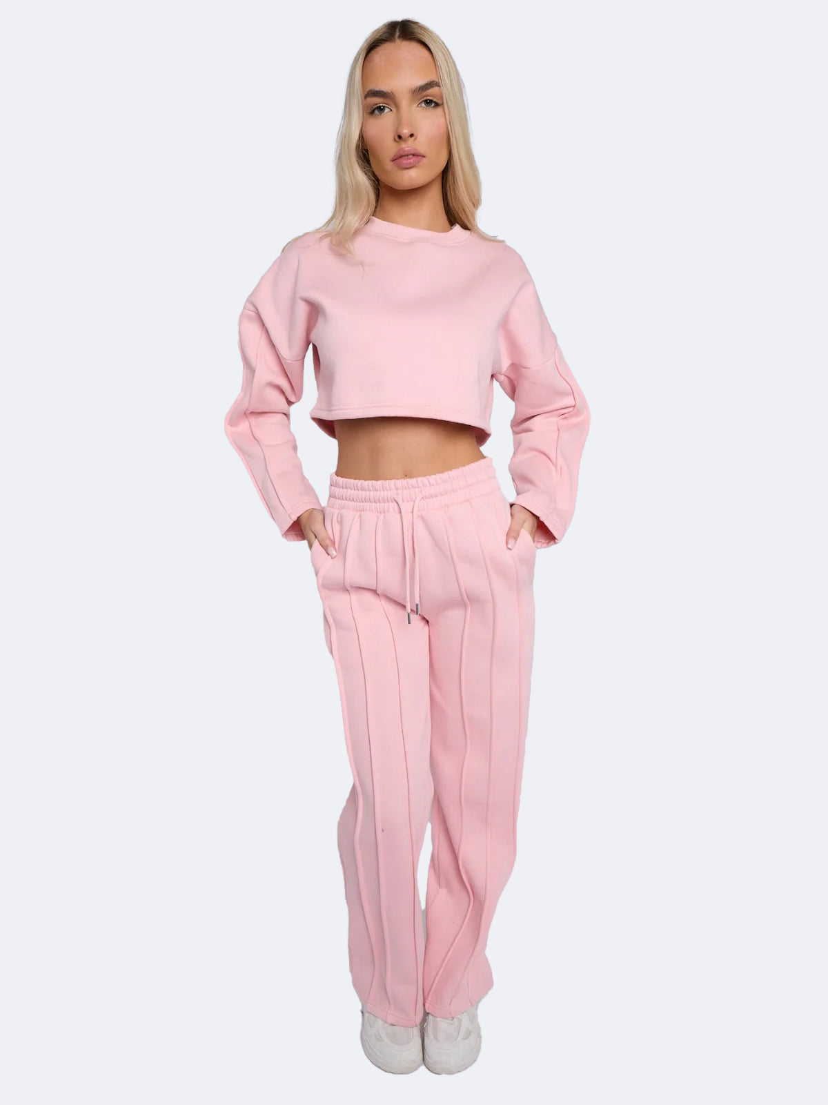 Women Seam Detail Oversized Crop Top & Joggers Fleece Co-ord Set