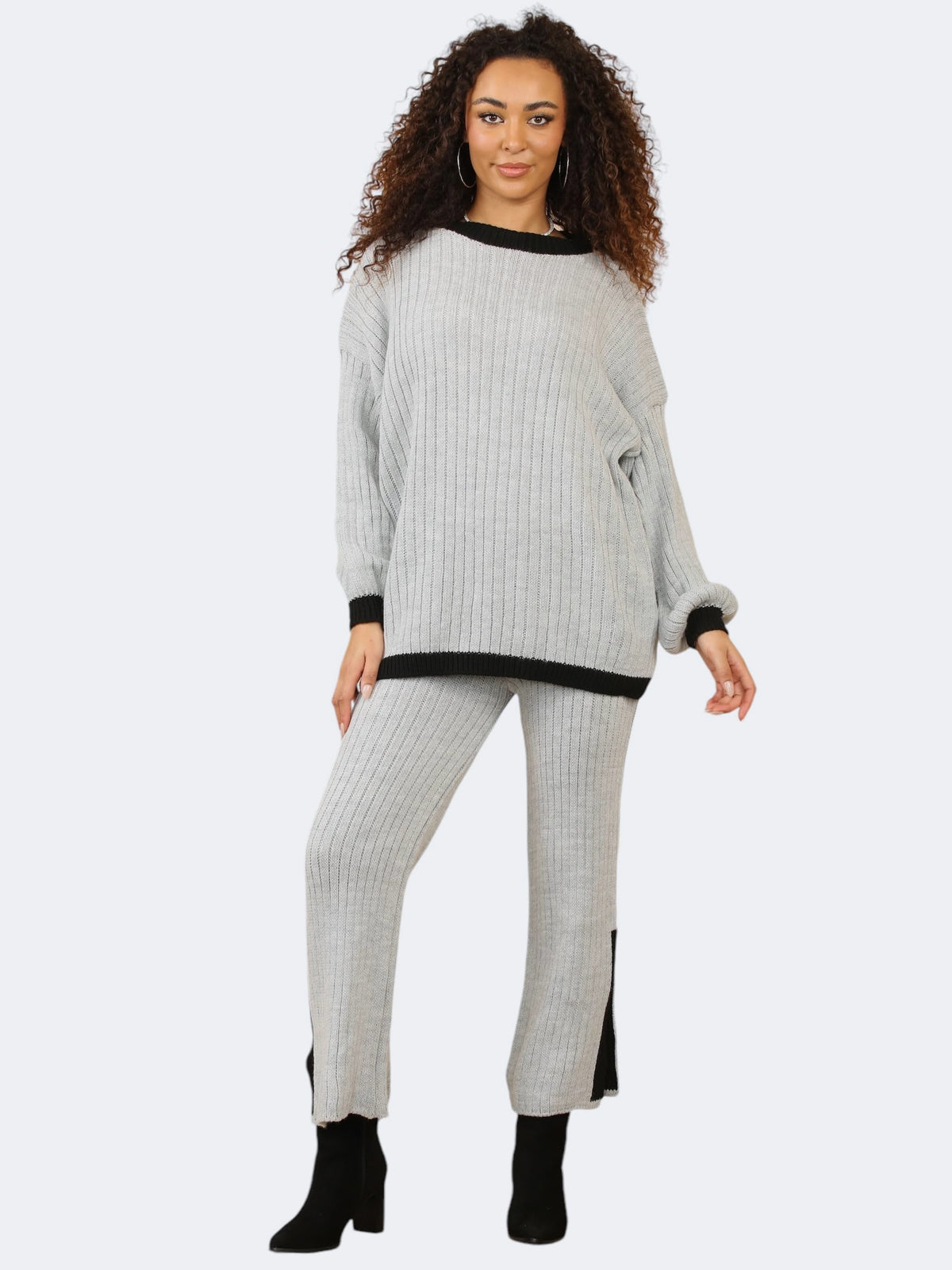 Women’s Knitted Contrast Jumper and Side Slit Trouser 2-Pcs Co-Ord Tracksuit Set