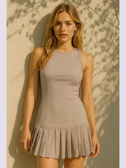 Racer Neck Pleated Mini Dress