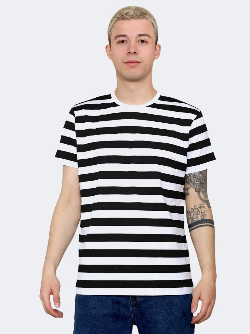 Unisex Crew Neck Short Sleeve Stripes T-Shirt - Grunge Wear