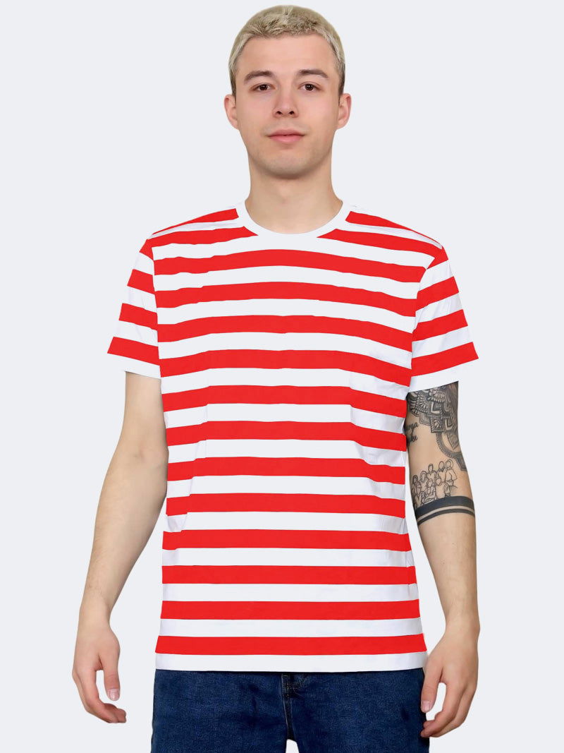 Unisex Crew Neck Short Sleeve Stripes T-Shirt - Grunge Wear