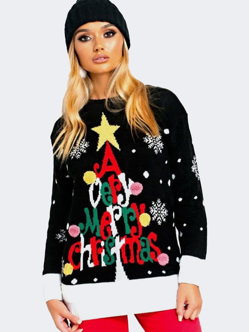 Unisex Merry Christmas Long Sleeve Novelty Jumper - Grunge Wear