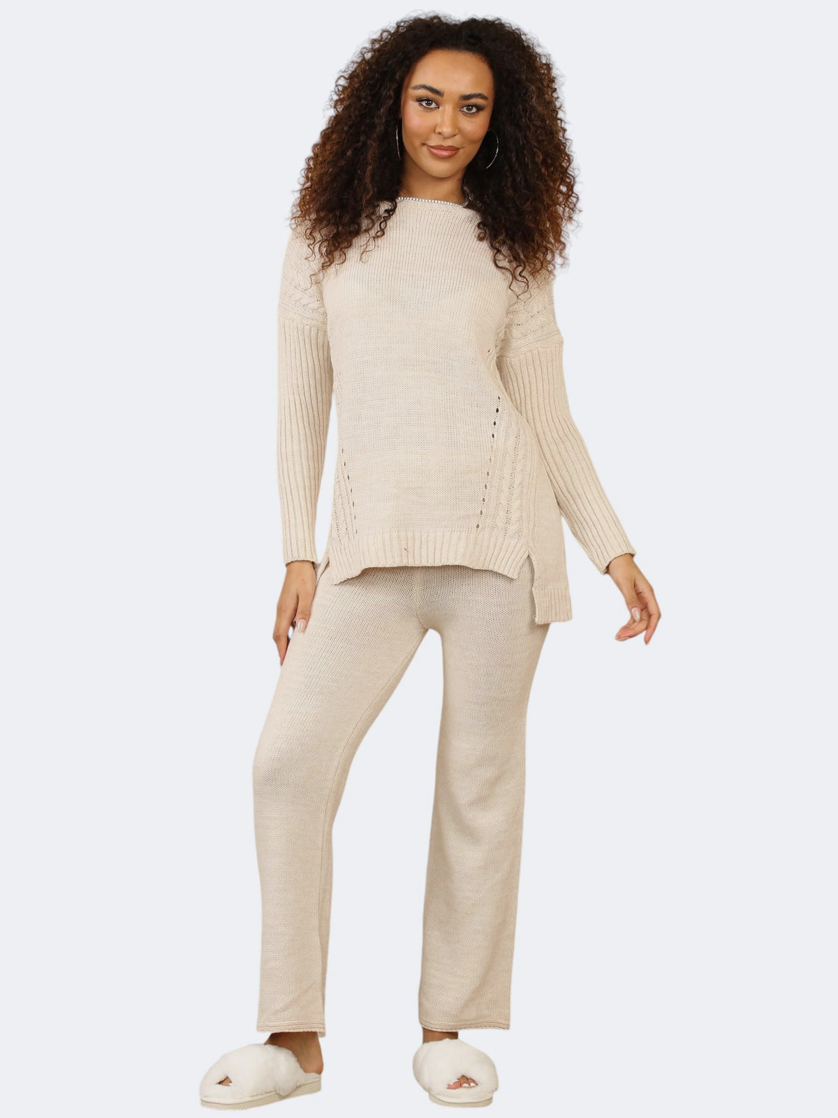 Women’s 2-Pcs Cable Knitted Jumper Trouser Co-ord Set