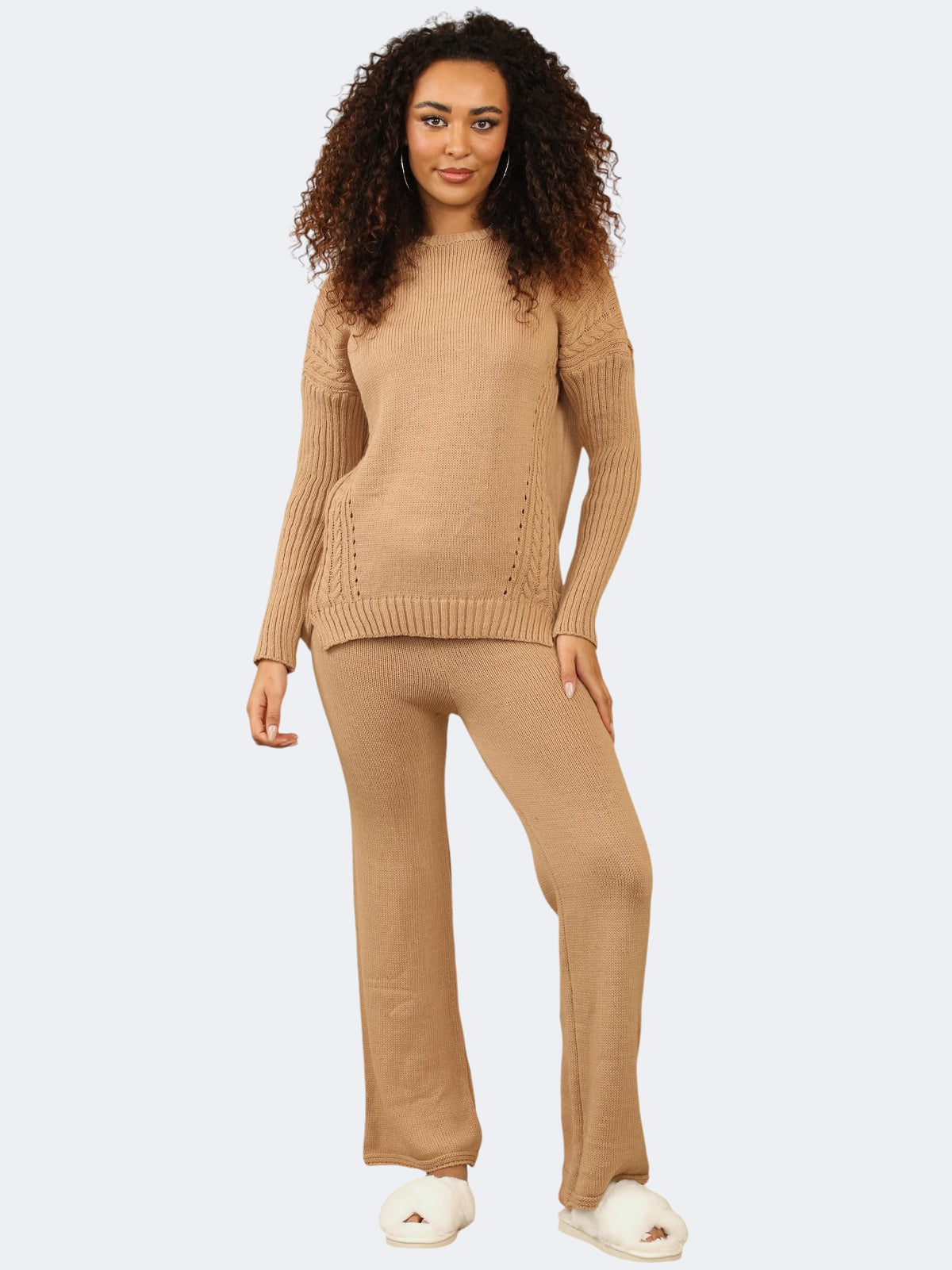 Women’s 2-Pcs Cable Knitted Jumper Trouser Co-ord Set