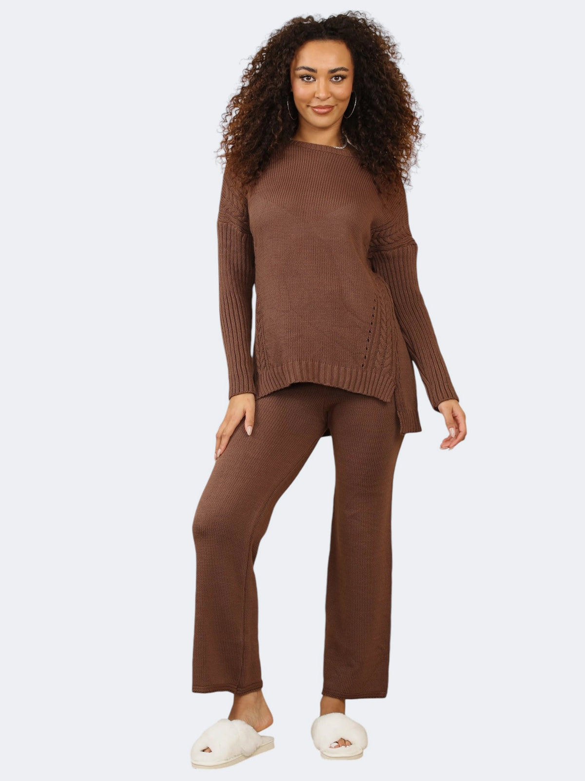 Women’s 2-Pcs Cable Knitted Jumper Trouser Co-ord Set