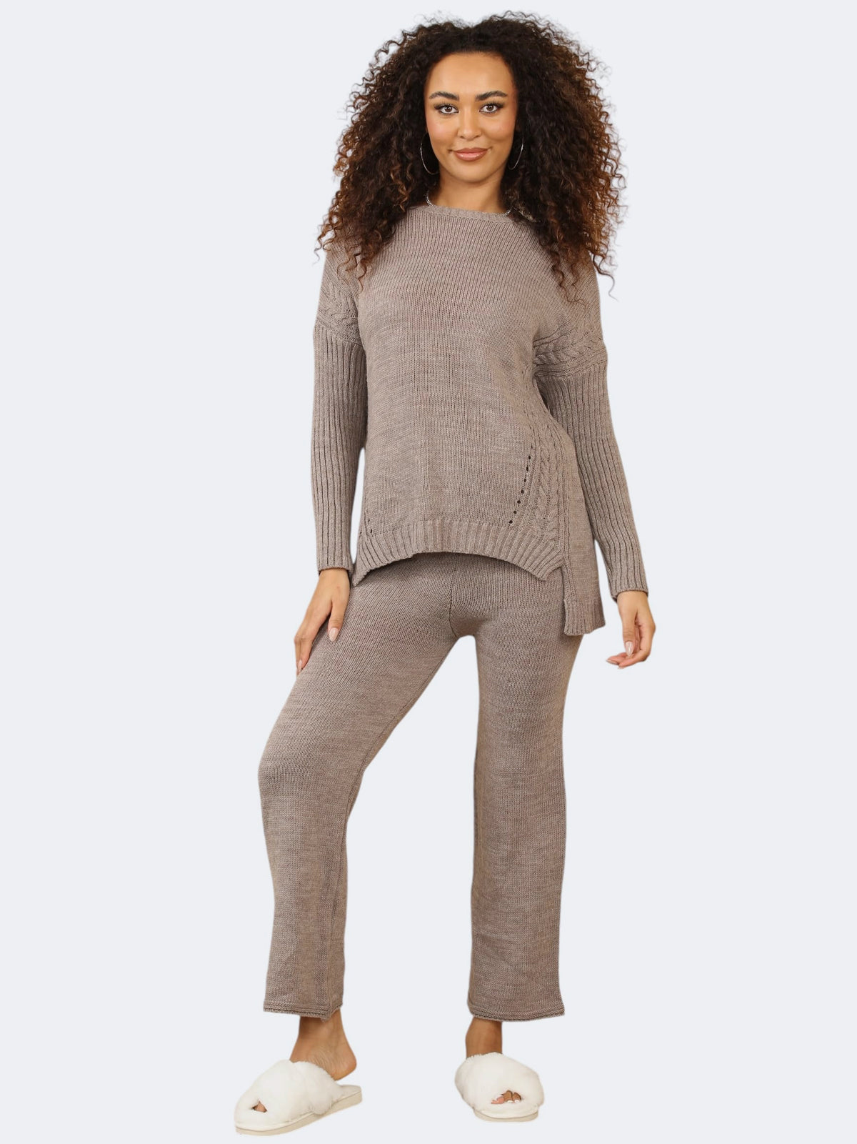 Women’s 2-Pcs Cable Knitted Jumper Trouser Co-ord Set