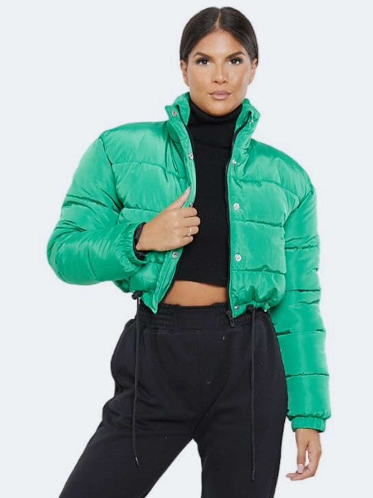 Women Long Sleeve Crop Puffer Padded Jacket Outwear