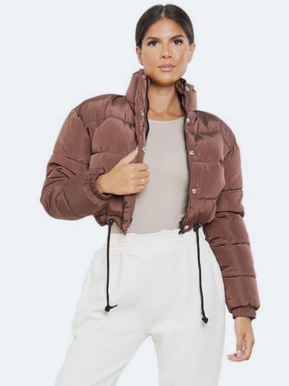 Women Long Sleeve Crop Puffer Padded Jacket Outwear