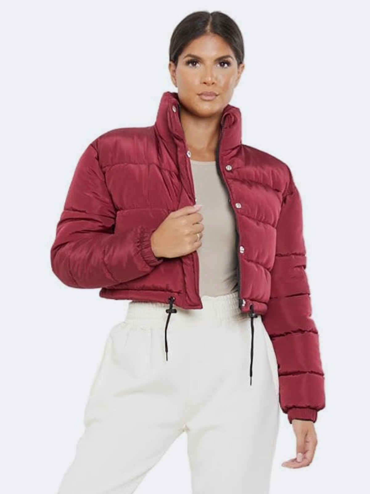 Women Long Sleeve Crop Puffer Padded Jacket Outwear