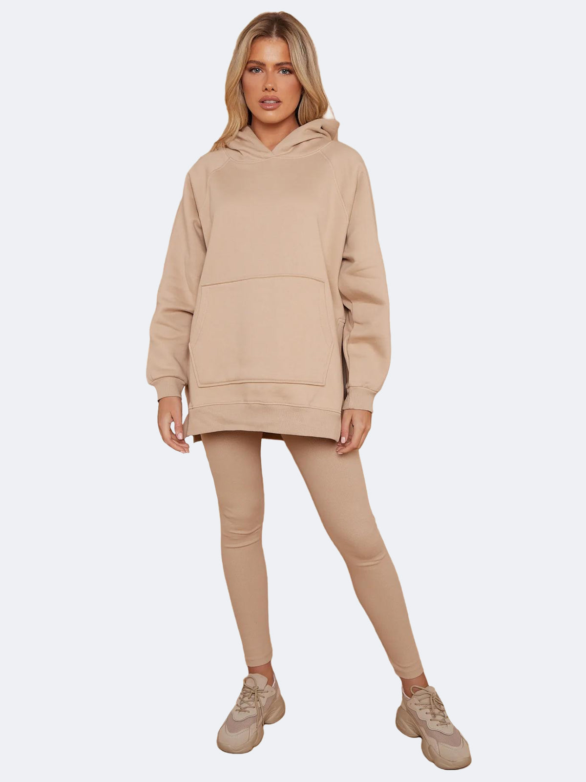 Women Oversized Split Sides Hoodie & Ribbed Leggings Co-ord Set