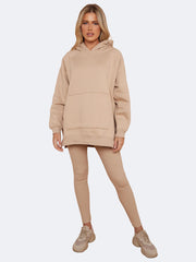 Women Oversized Split Sides Hoodie & Ribbed Leggings Co-ord Set