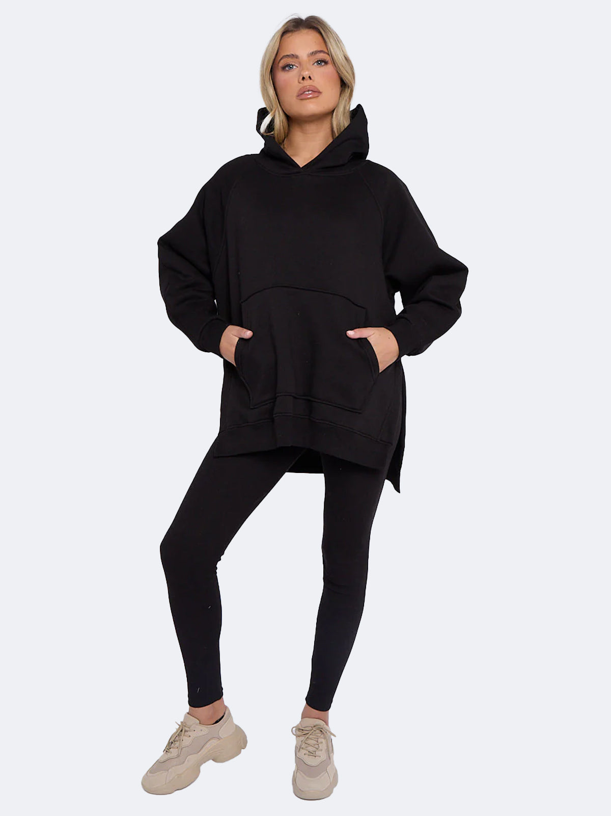 Women Oversized Split Sides Hoodie & Ribbed Leggings Co-ord Set