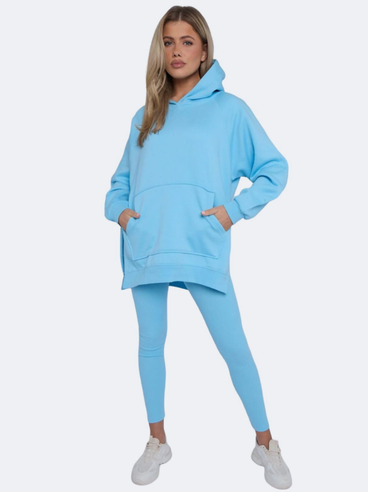 Women Oversized Split Sides Hoodie & Ribbed Leggings Co-ord Set