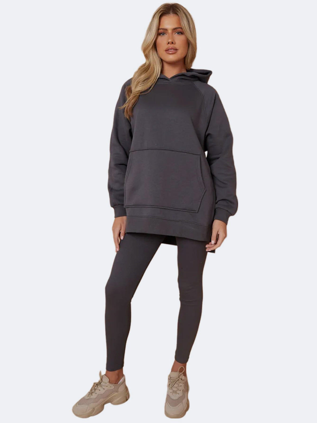 Women Oversized Split Sides Hoodie & Ribbed Leggings Co-ord Set