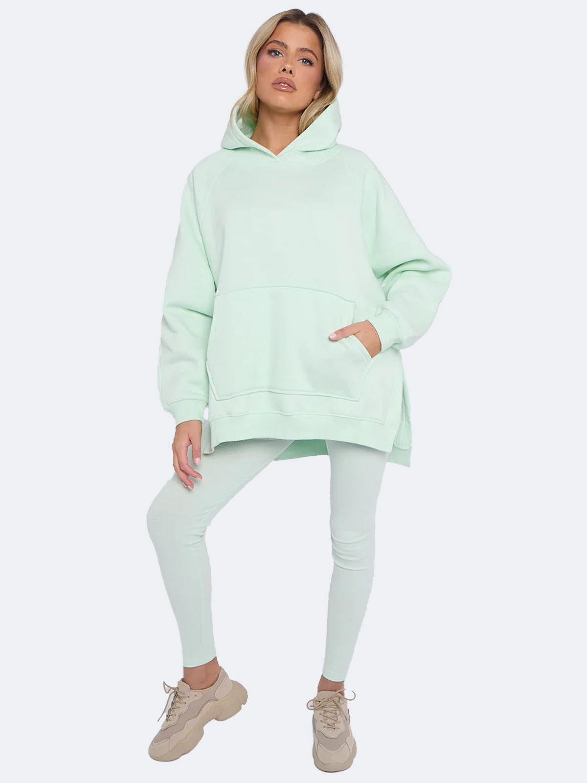 Women Oversized Split Sides Hoodie & Ribbed Leggings Co-ord Set