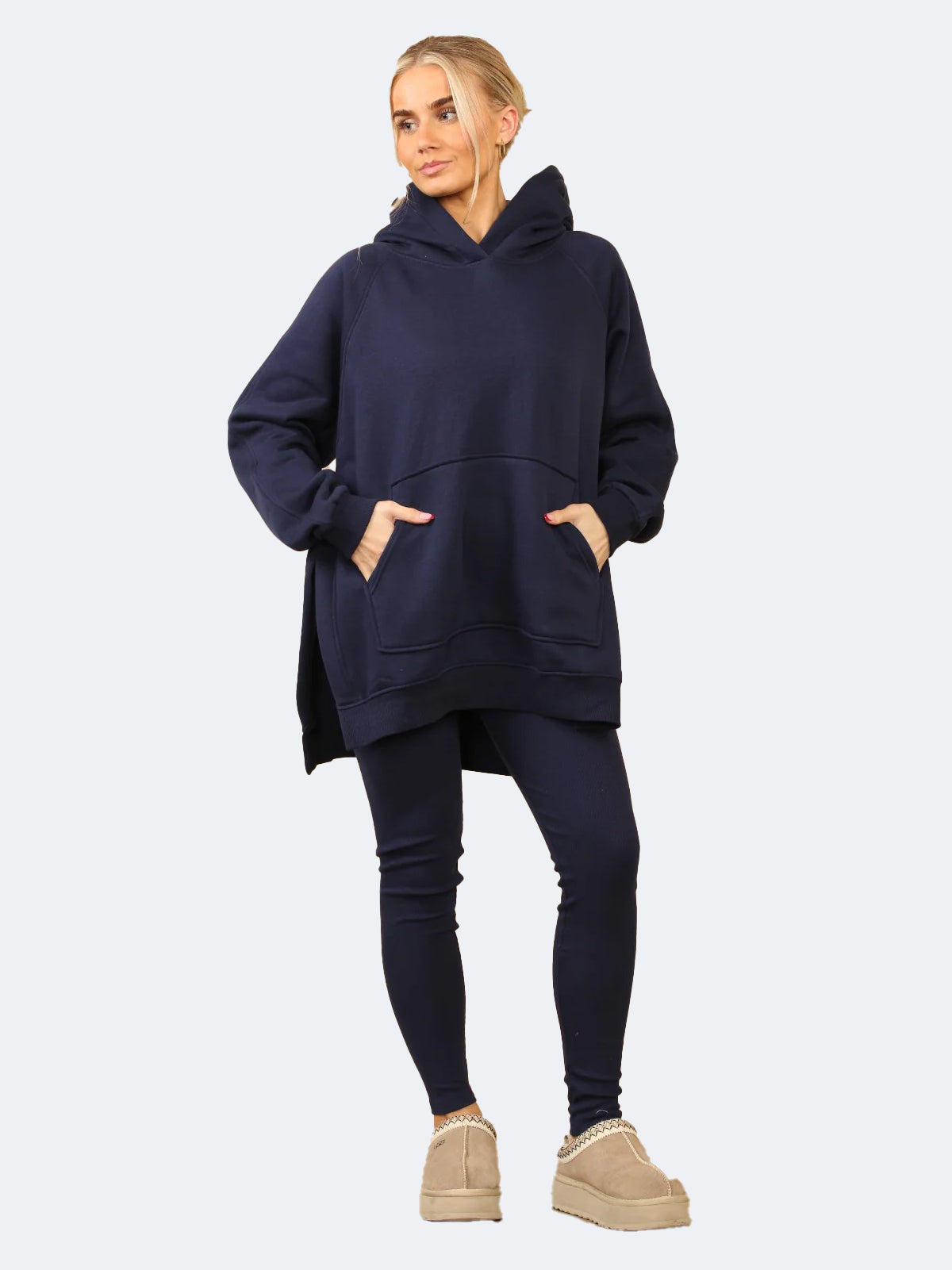 Women Oversized Split Sides Hoodie & Ribbed Leggings Co-ord Set