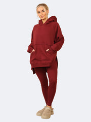 Women Oversized Split Sides Hoodie & Ribbed Leggings Co-ord Set