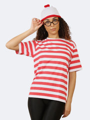 Women Red White T-Shirt, Hat, Glasses 3Pcs Book Week Fancy Dress