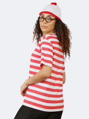 Women Red White T-Shirt, Hat, Glasses 3Pcs Book Week Fancy Dress