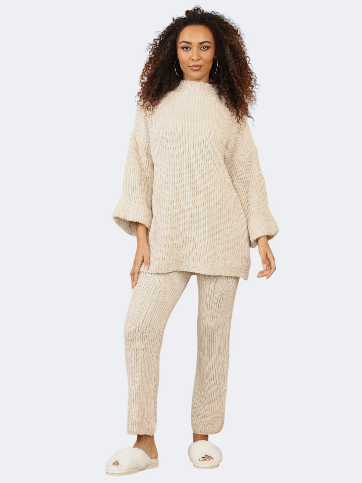 Women’s Ribbed Knitted Jumper Trouser 2 Pcs Co-Ord Set