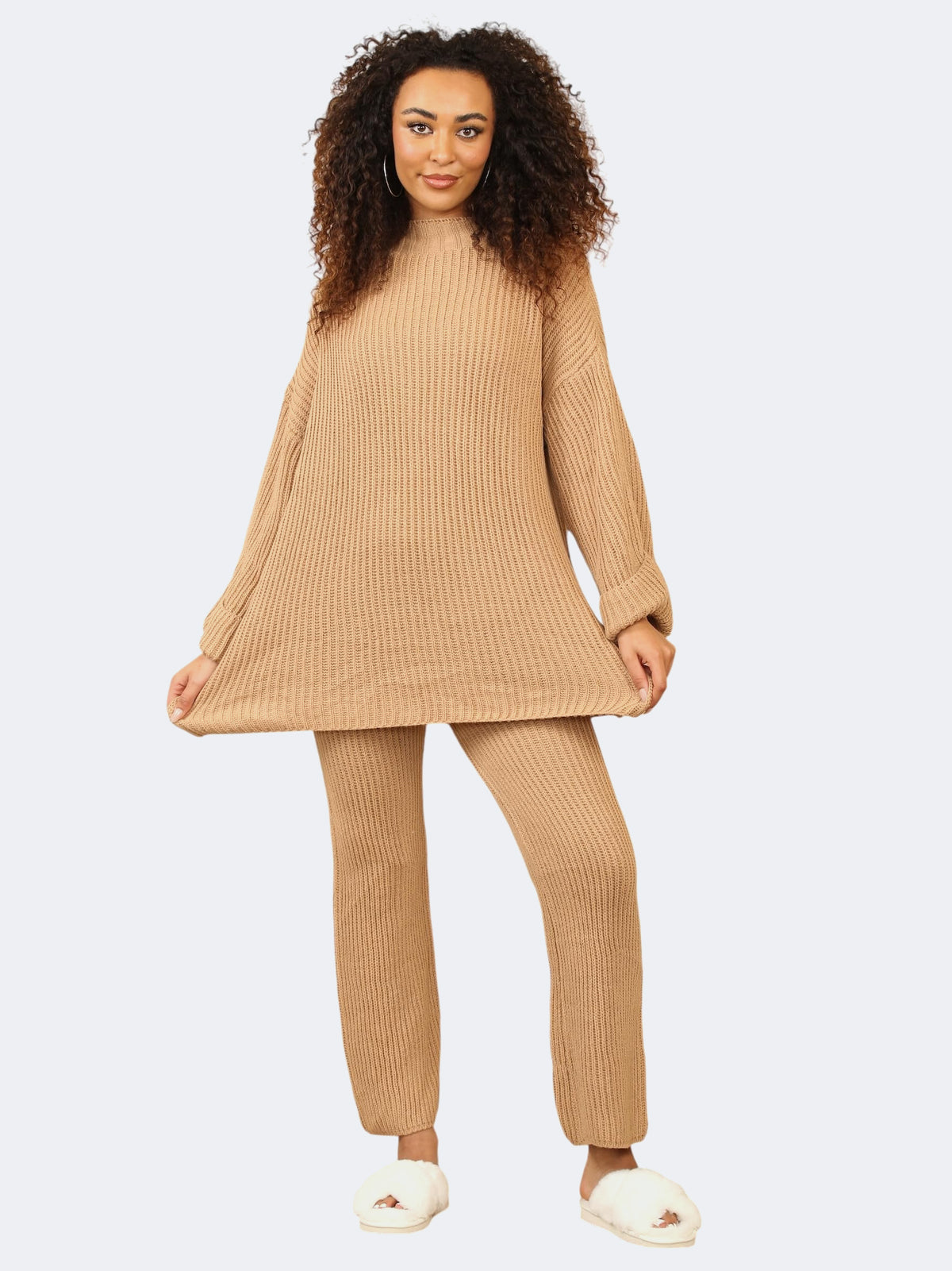 Women’s Ribbed Knitted Jumper Trouser 2 Pcs Co-Ord Set