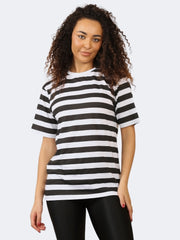 Women Crew Neck Short Sleeve Stripes Cotton T-Shirt