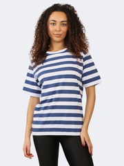 Women Crew Neck Short Sleeve Stripes Cotton T-Shirt