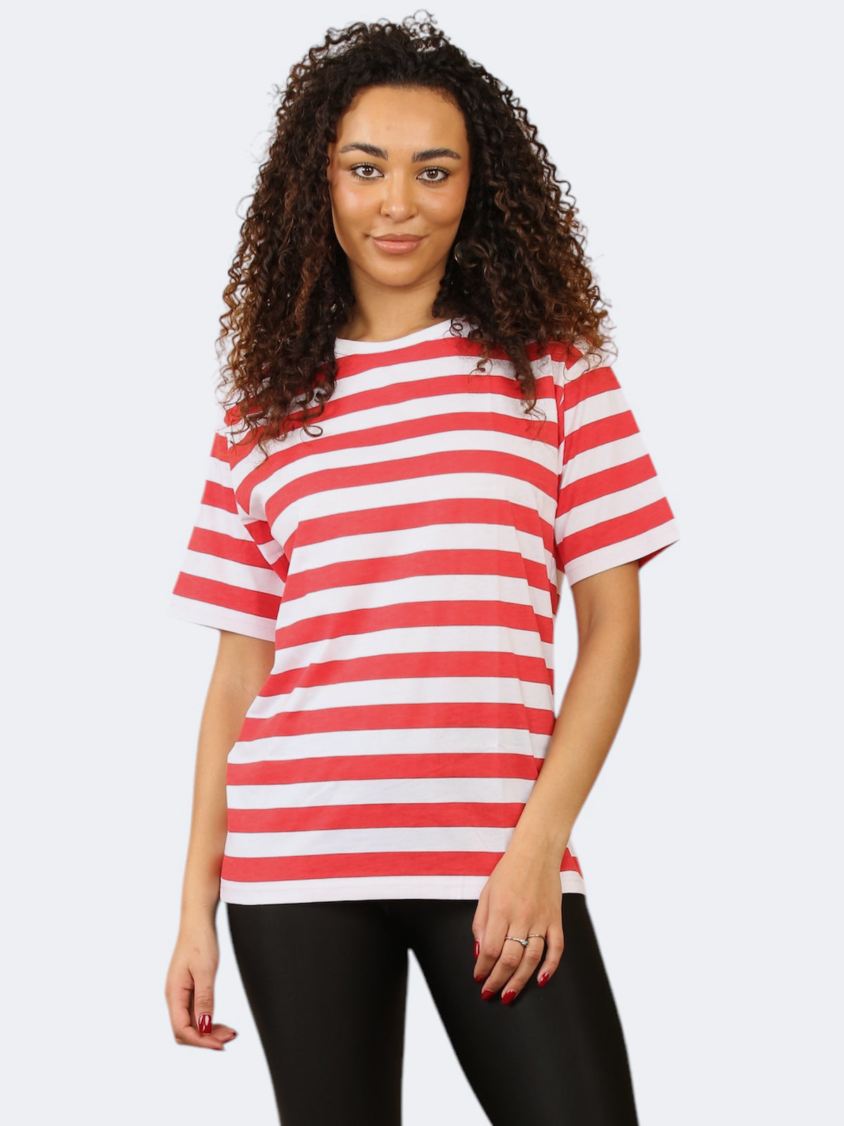 Women Crew Neck Short Sleeve Stripes Cotton T-Shirt