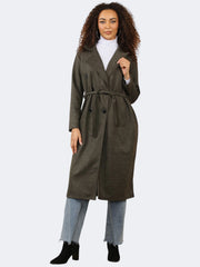 Women Italian Notch Lapel Double Breasted Waist Tie Thermal Trench Coat