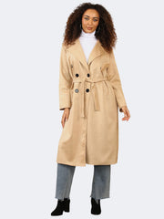 Women Italian Notch Lapel Double Breasted Waist Tie Thermal Trench Coat