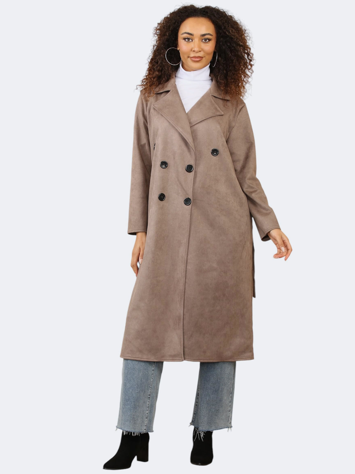 Women Italian Notch Lapel Double Breasted Waist Tie Thermal Trench Coat